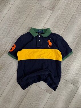 Kids Junior Polo Ralph Lauren Navy & Yellow Logo Shirt